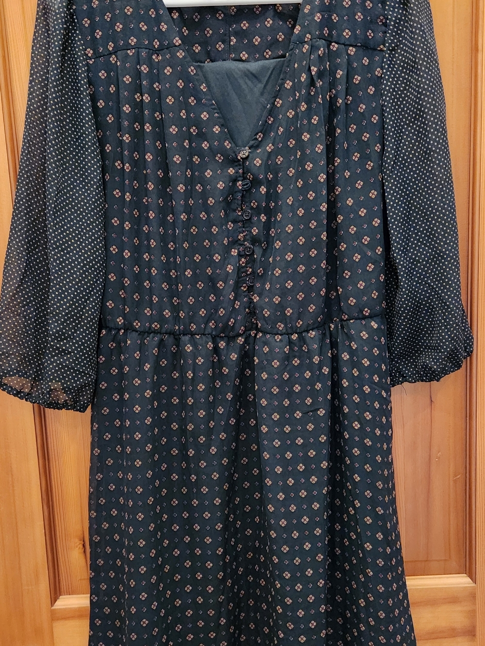 Maurices Navy Blue Printed Long Sleeve Midi Dress